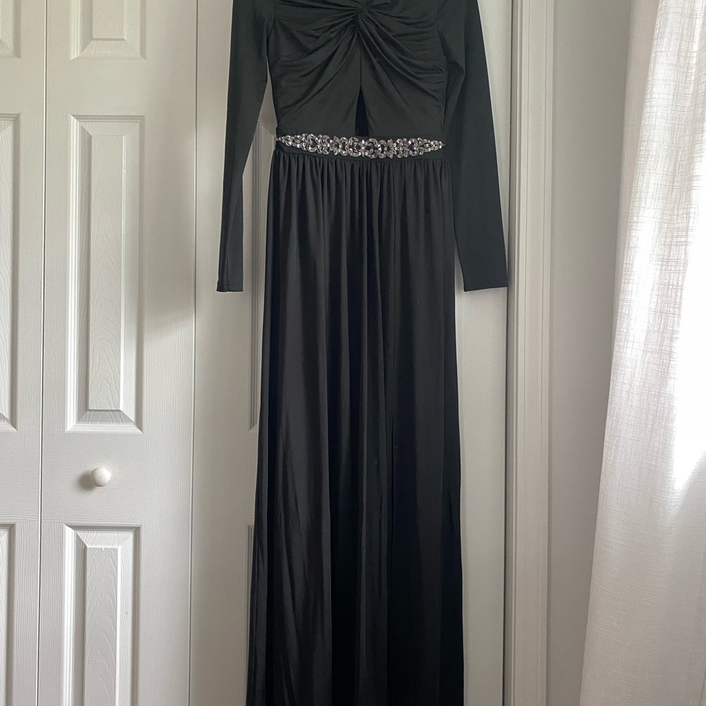 Little Mistress Black Maxi Dress with Embellished Waist